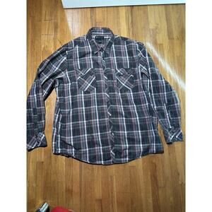 International Concepts Pearl Snap Western Cowboy Gray Plaid Shirt Men’s XXL 52”